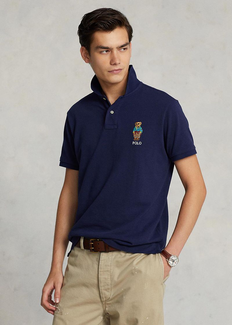 Polowka Polo Ralph Lauren Męska Granatowe Custom Wąskie Fit Bear 431076-ZPJ